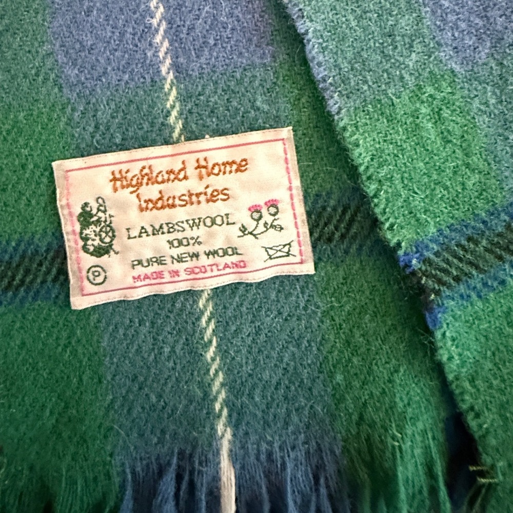 Highland Home Industries 100% Lambswool Clergy Green Tartan Scarf Made Scotland - Picture 2 of 5